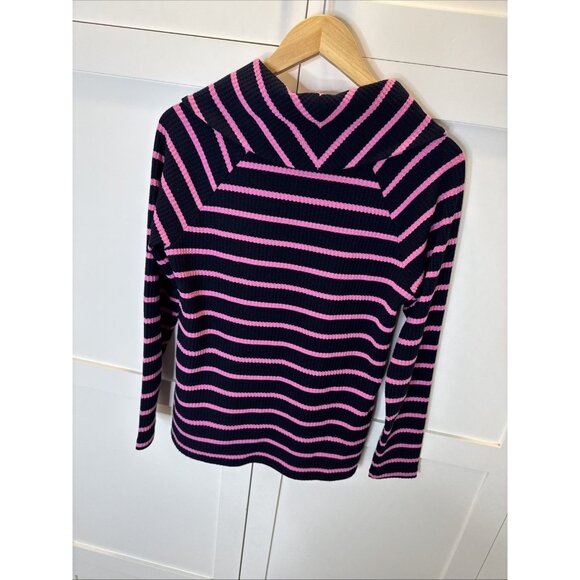 Talbots Sweater M Navy Pink Stripe Waffle Knit Cowl Neck Pullover Casual Top - Picture 7 of 7